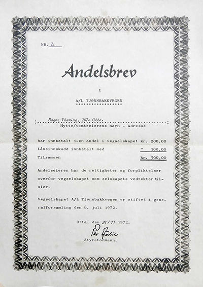 Andelsbrev 29 11 1972